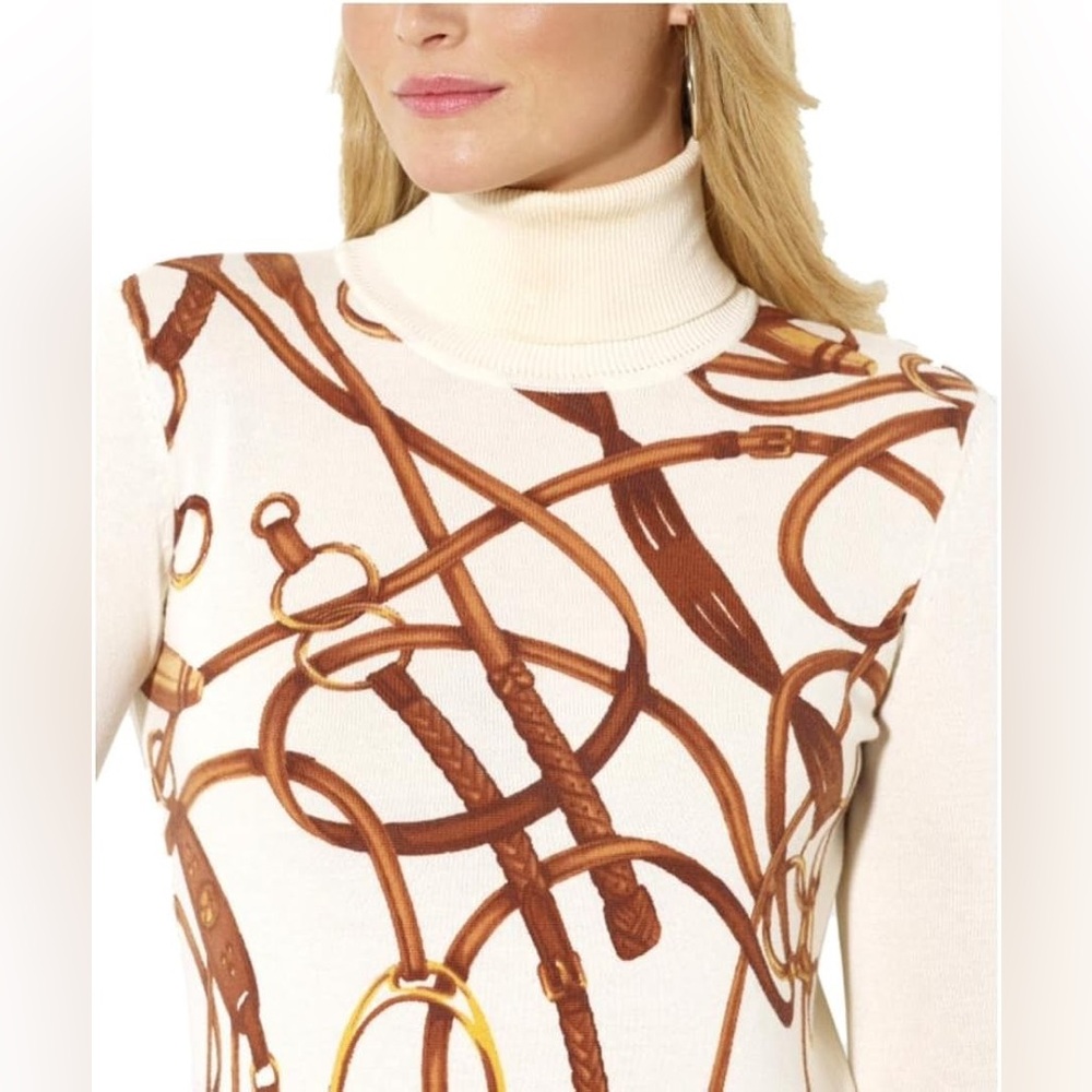 Lauren Ralph Lauren Horse Bit Equestrian Cotton Turtleneck Sweater NWT- Sz M - Picture 3 of 12